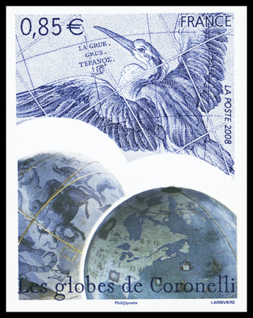 N°4144 Globes de Coronelli, 4 ex. NON DENTELES dont globes TRES DECALES, impression PARTIELLE, BLEU-GRIS et OUTREMER au lieu de bleu, neuf **, TB