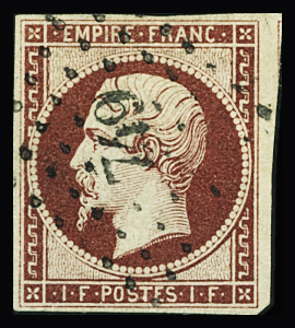 N°18a 1f carmin foncé, oblitéré PC 749, TB. Signé Calves