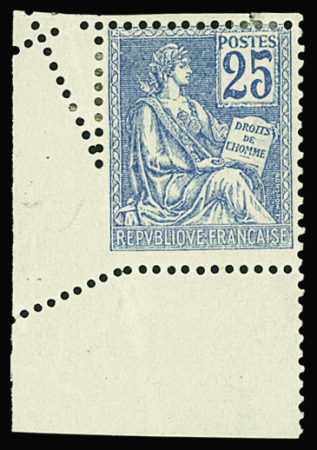 N°118 Mouchon, 25c bleu, PIQUAGE OBLIQUE en cdf, neuf *, TB