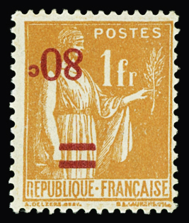 N°359b Paix, 80c s. 1f orange, surch. RENVERSEE, neuf sans gomme, TB. Signé Calves