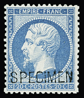 N°22d 20c bleu, surch. SPECIMEN, neuf *, TB