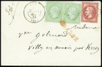 N°32 et 35, 80c rose et 5c vert pâle s. bleu PAIRE, obl. PC du GC 1712 s. Env. CHARGE, càd T17 GRAY 31/5/72, TB