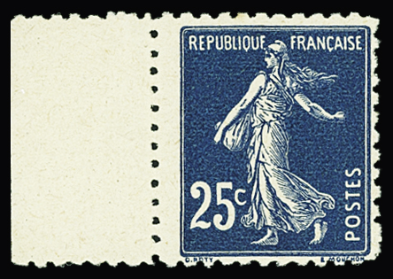 N°140v Semeuse Camée, 25c bleu foncé, dent. 11, bdf, neuf **, TB, cote et N° Maury