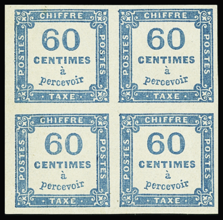 N°9 60c bleu, BLOC de 4, neuf **, 1 ex. *, frais et TB