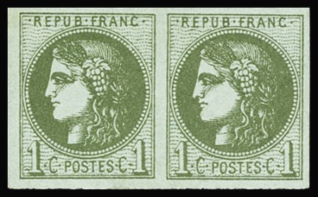 N°39C 1c olive, R III, PAIRE, neuf *, TB