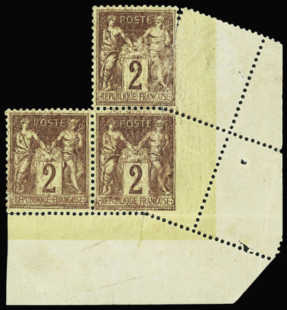 N°85 2c brun-rouge, BLOC de 3 cdf avec PIQUAGE OBLIQUE, neuf **, TTB