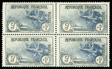 N°232 3ème série Orphelins,  5f. + 1f., BLOC de 4, neuf **, très frais et TB