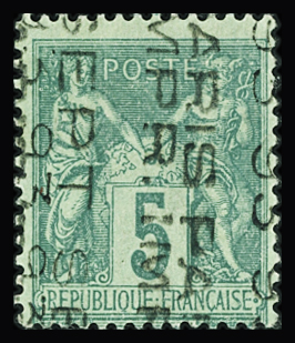 N°15a Sage, 5c vert, surch. verticale SEPT 93, SANS quantième, neuf sans gomme, TB. Signé A.Brun