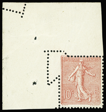 N°129 Semeuse Lignée, 10c rose, jolie variété de PIQUAGE en cdf, neuf **, TB