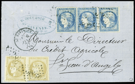 N°43A et 44B, 10c. bistre R I (2 ex. dont l'un entamé), 20c. bleu T I R II (3), obl. GC 3850 s. LAC, càd T16 St SAVINIEN 6/1/71, affrt exceptionnel et