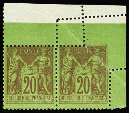 N°96 20c brique sur vert, variété de PIQUAGE en cdf tenant à normal, neuf *, TTB