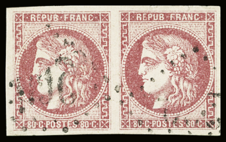 N°49j 80c rose pâle, paire obl. GC, un timbre un léger