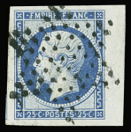 N°15 25c bleu, petit bdf, obl. étoile, TTB. Signé Calves