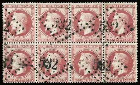 N°32 80c rose, bloc de huit, obl. GC532 (Bordeaux),
