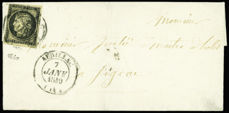 N°3 OBL CAD T14 "Aurillac (14)" (7 janv 1849)  rép