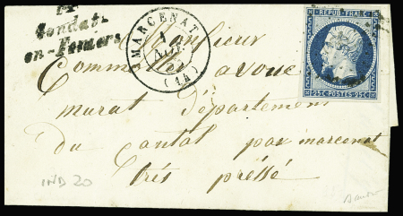 N°10 OBL PC + T15 Marcenat (1 nov 53) + cursive "1