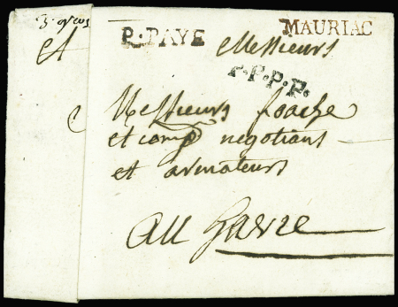 MP "Mauriac" (L n°3, rouge) + "P. Payé" (1787), 2