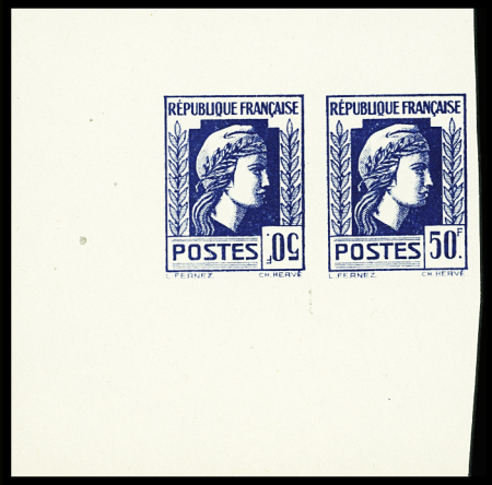 N°648C/648Ca, timbres non émis, essai du 50f en bleu,