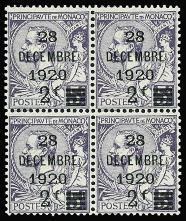 N°50 2f sur 5f violet en bloc de 4, excellent centrage,