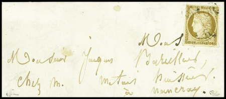 N°1a 10c bistre-brun, triple obl. OR sur lettre pour