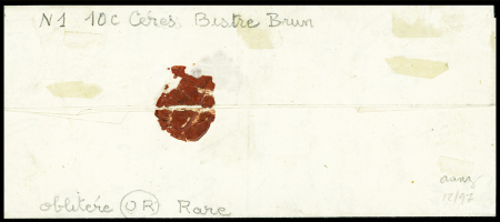 N°1a 10c bistre-brun, triple obl. OR sur lettre pour