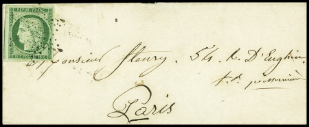 N°2 15c vert, voisin, obl. étoile muette sur lettre