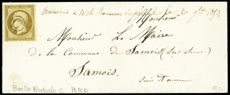 N°9 10c bistre-jaune obl. boite rurale "C" sur lettre