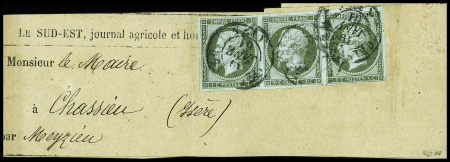 N°11 1c olive en bande de 3 obl. CàD Grisolles (Tarn-et-Garonne)