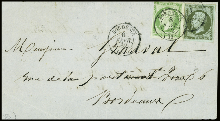 N°11 1c olive et n°12 5c vert obl. CàD Bordeaux (Gironde)