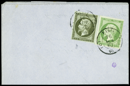 N°11 1c olive et n°12 5c vert obl. CàD Paris Bureau