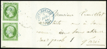 N°12 5c vert x2 obl. PC 2386 (Passy-les-Paris, Seine)