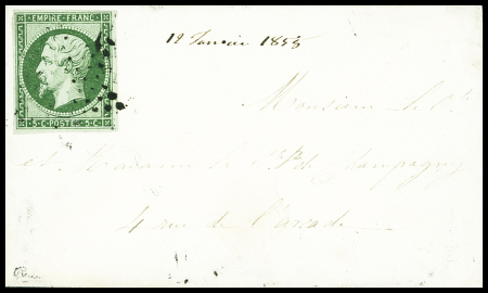 N°12b 5c vert foncé, obl. étoile sur lettre locale