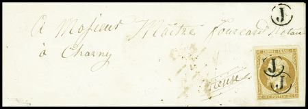 N°13A 10c bistre, obl. "J" deux fois sur lettre du
