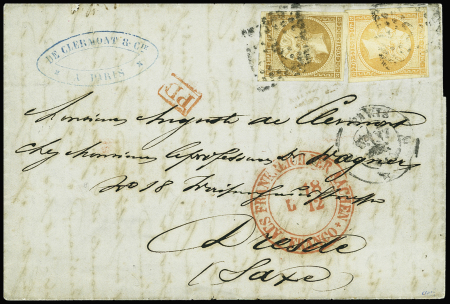 N°13B 10c brun clair plus n°16 40c orange obl. losange