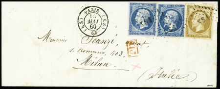 N°13A 10c bistre et deux n°14A 20c bleu obl. losange