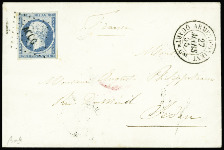 N°14A 20c bleu obl. losange AOQG plus CàD Armée d'Orient