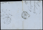 N°14A 20c bleu en bande de 4 obl.PC 1469 (Gueugnon,