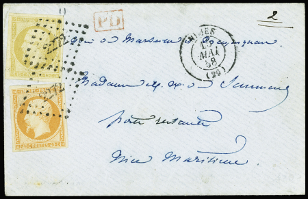 N°13A 10c bistre + n°16 40c orange obl. PC 2272 (Nîmes,