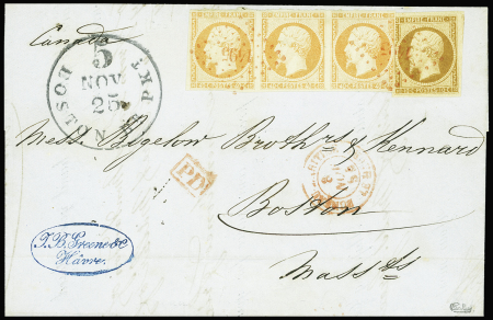 N°13A 10c bistre et n°16 40c orange en bande de 3 obl.