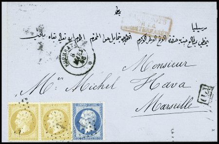N°21 10c bistre en paire et n°22 20c bleu obl. ancre