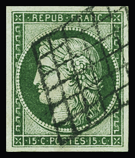 N°2b 15c vert foncé, FAUX de Spérati avec son cachet