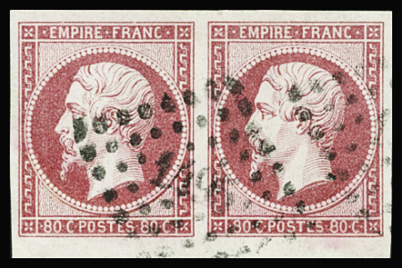 N°17B 80c rose, en paire, avec de très belles marges,