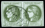 N°39A 1c olive, en paire, obl. cad La-Ferté-Bernard,
