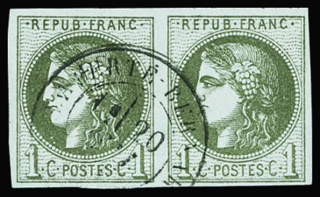 N°39A 1c olive, en paire, obl. cad La-Ferté-Bernard,