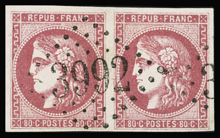 N°49 80c rose, en paire, obl. GC 3992 de Tournon-sur-Rhône,