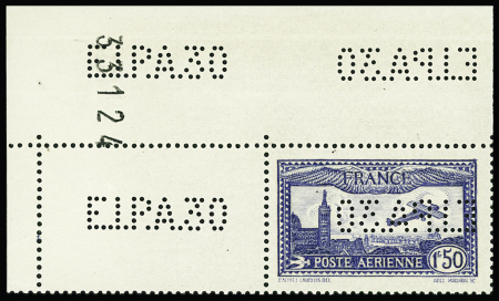 N°6c 1fr50 + 5fr outremer, perforé EIPA30 inversé,