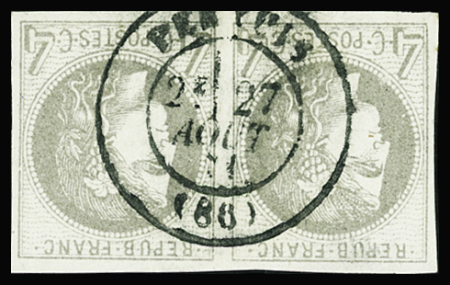 N°41B 4c gris, en paire, obl. càd de Pertuis, Vaucluse,