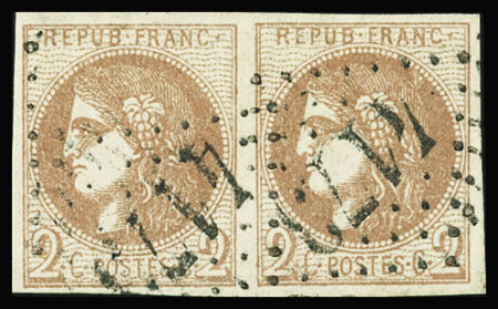 N°40B 2c brun-rouge, en paire, obl. GC 4173 de Veyre