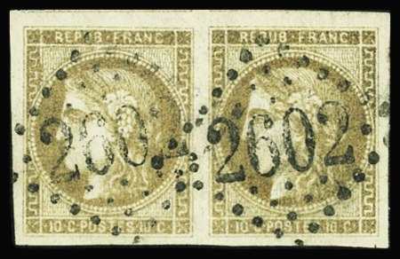 N°43Bd 10c bistre-brun foncé, en paire avec deux voisins,
