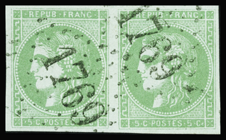 N°42B 5c vert, en paire, obl. GC 1769 Le Havre, Seine-inférieure,